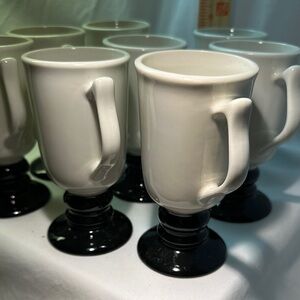 8-Hall China 1272 Pedestal Coffee Mug White Black Base